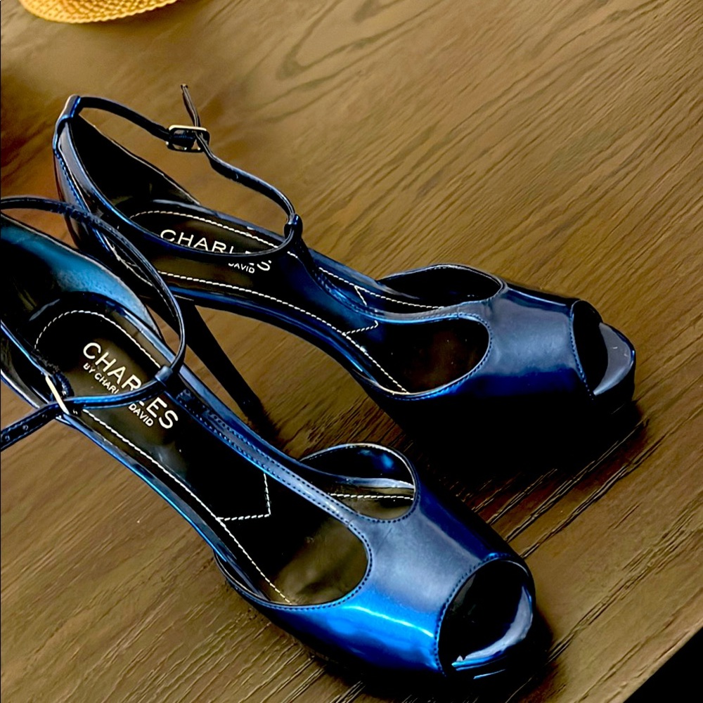 Charles David Blue Metallic Heels with Ankle Strap